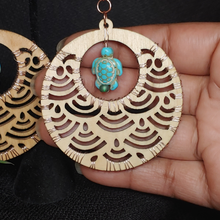 Load image into Gallery viewer, Wooden Fillagree Medallion/Turquoise Turtle