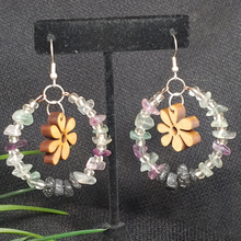 Load image into Gallery viewer, Vintage Wooden Flower Diffuser Earrings/ Sea Green-Amethyst Ombre