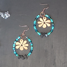 Load image into Gallery viewer, Vintage Wooden Flower Diffuser Earrings/Turquoise Ombre